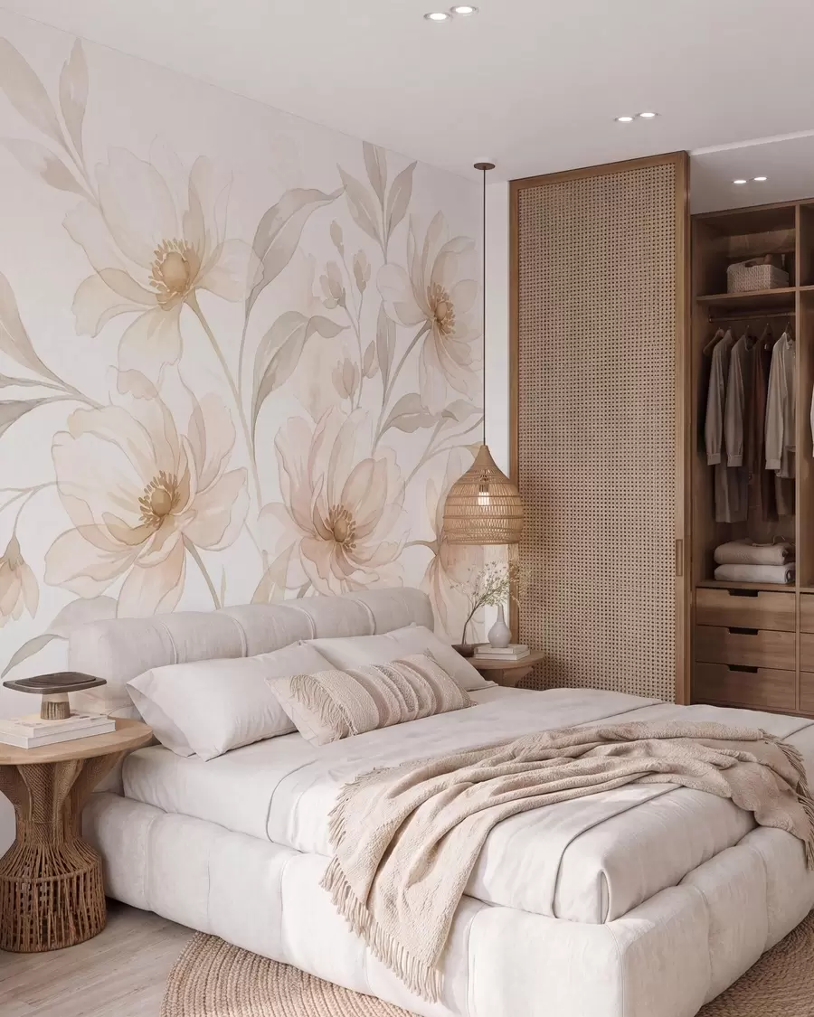 wall murals Airy peonies in soft powder-beige tones w10002