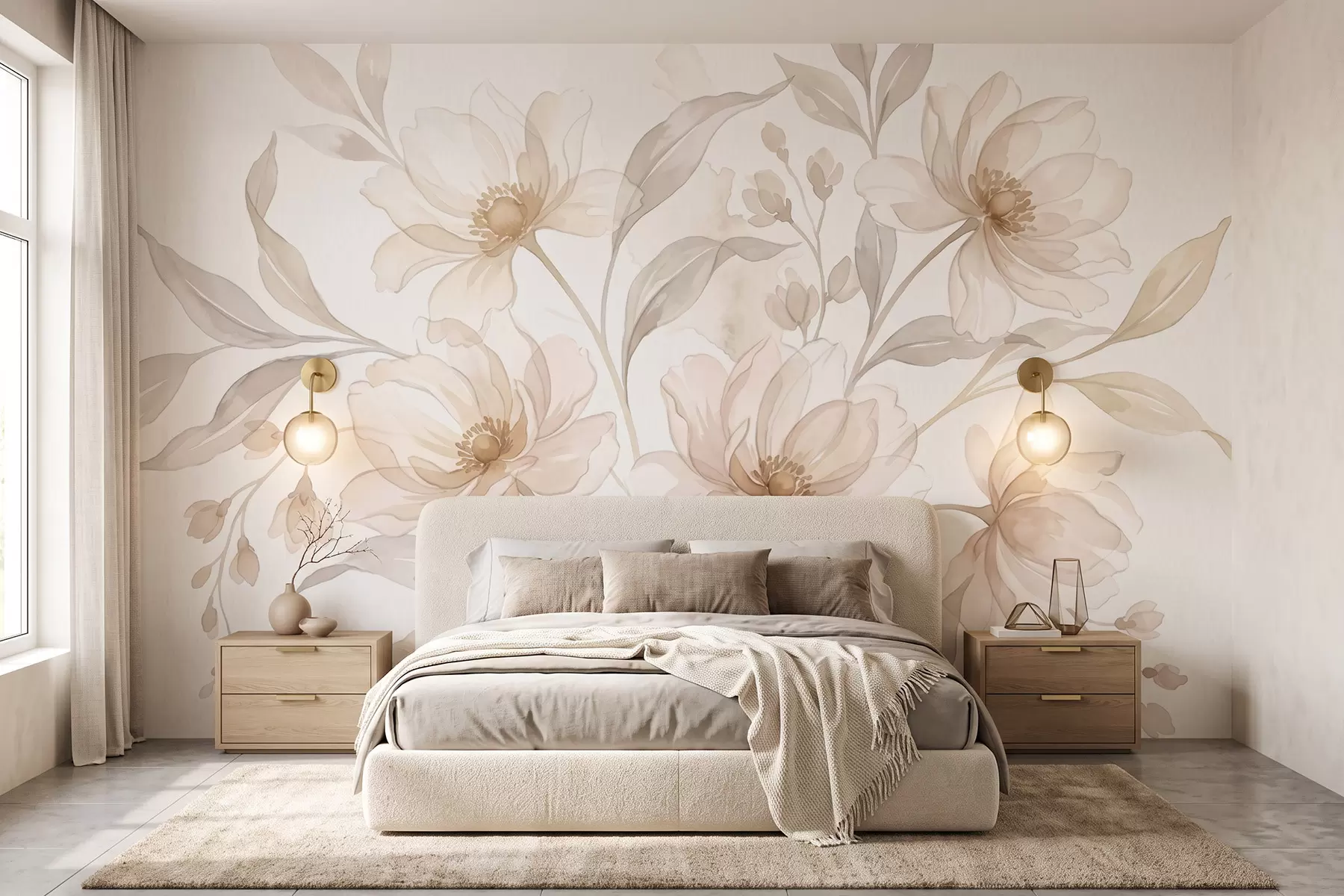 peintures murales Des pivoines aériennes aux douces nuances de beige poudré w10002