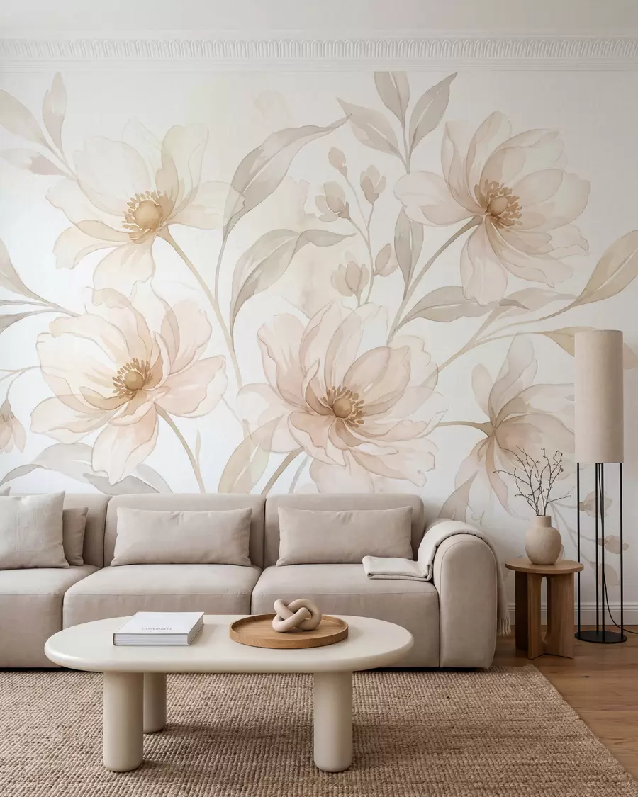 Wall Mural Photo Wallpaper Airy peonies in soft powder-beige tones w10002