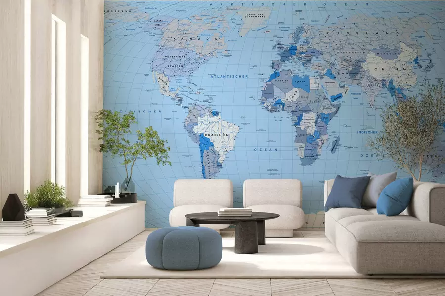 wall murals Blue political map of the world with flags, in German c00016dev2