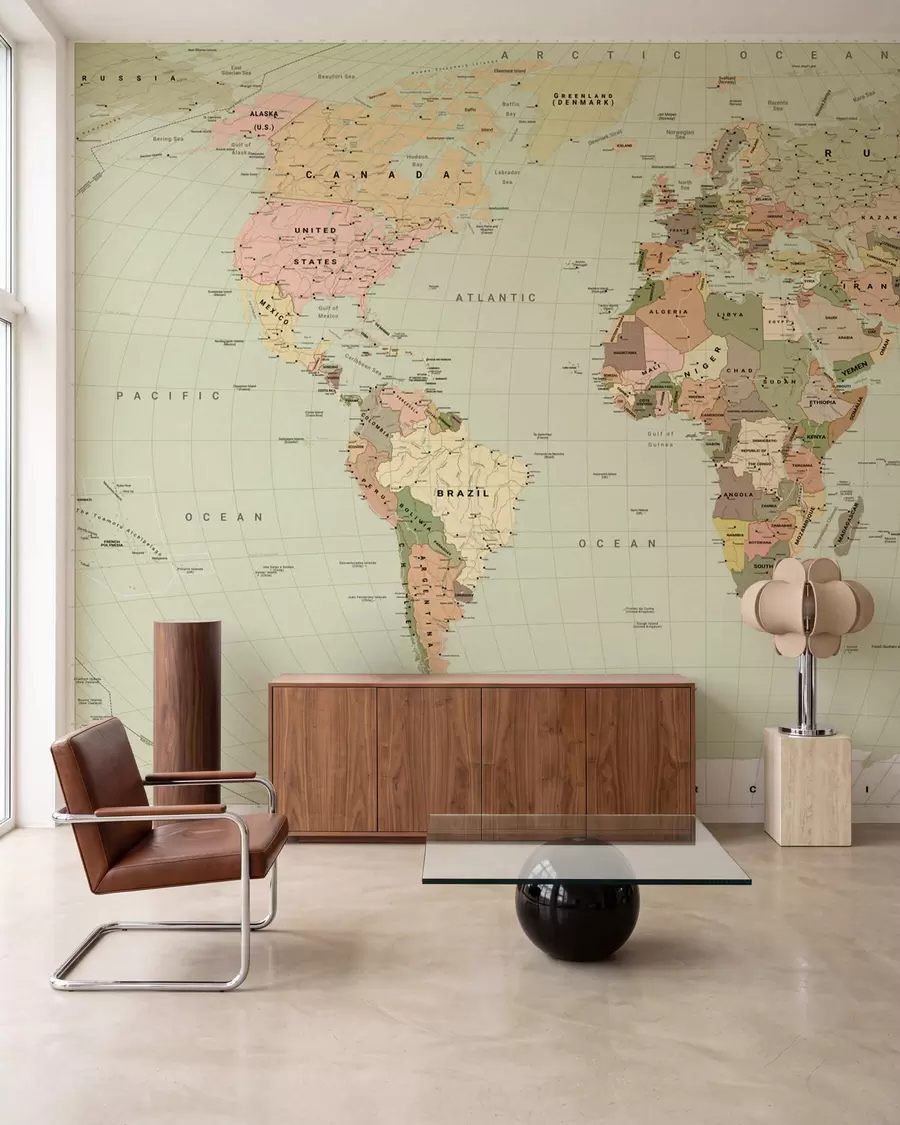 wall murals Olive World Map in English c00016env3