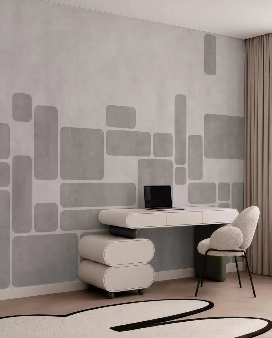 peintures murales Motif géométrique dans des tons doux de gris et de rose poudré w05141v1