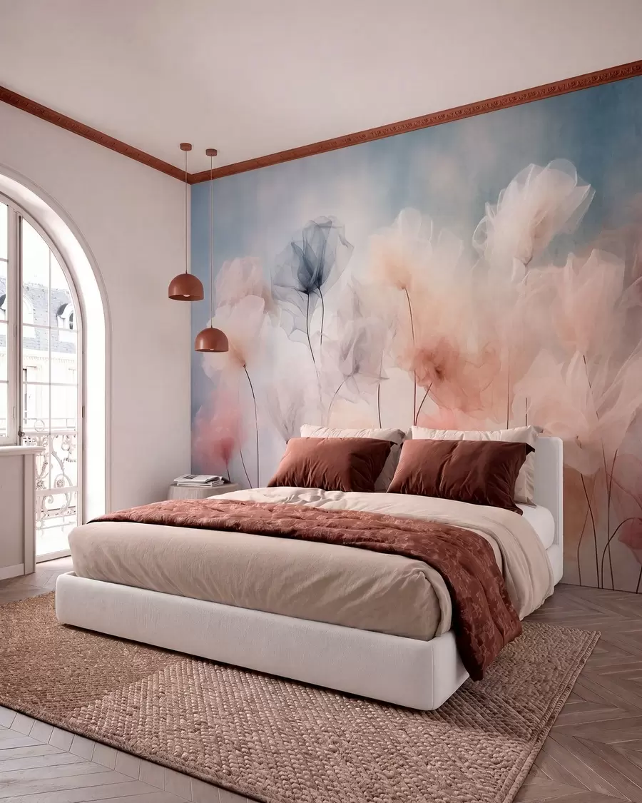 murales Flores etéreas en delicados tonos pastel w05818