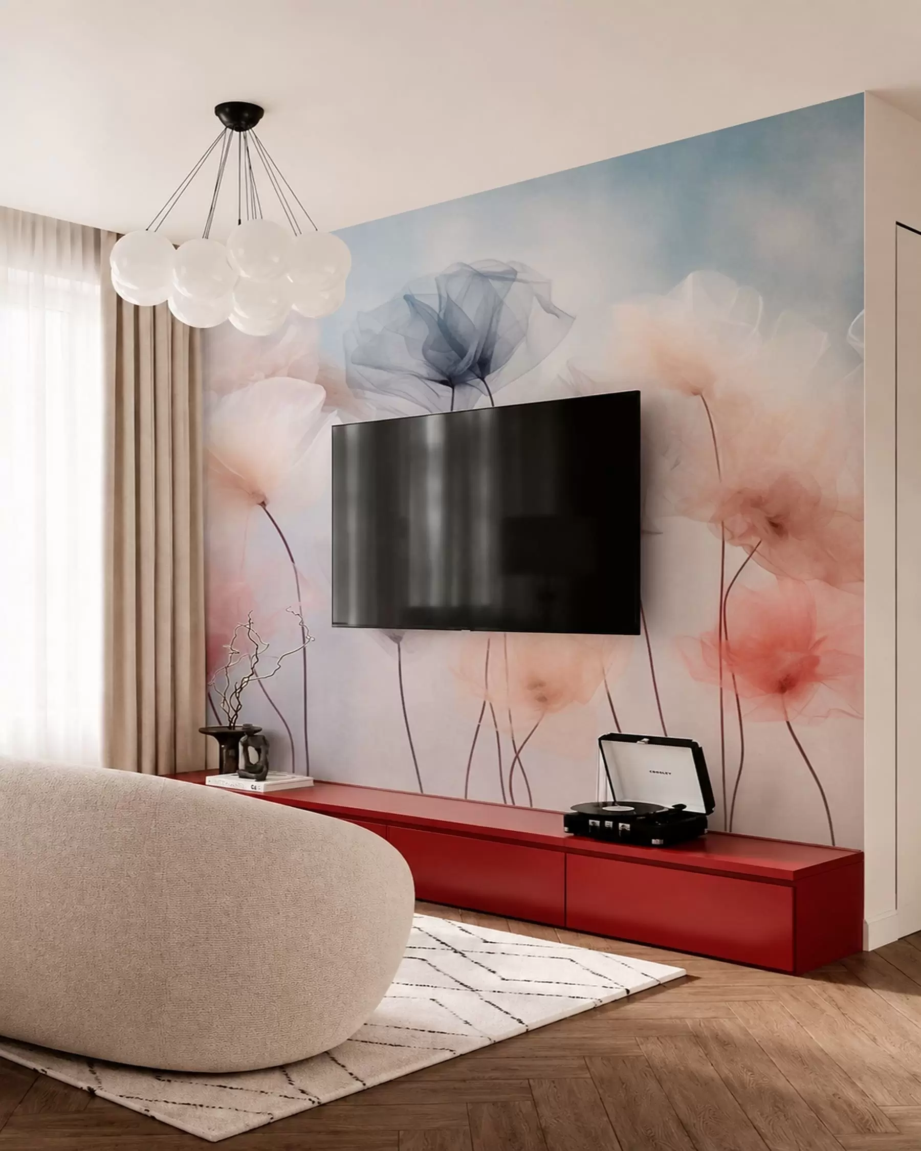 murales Flores etéreas en delicados tonos pastel w05818
