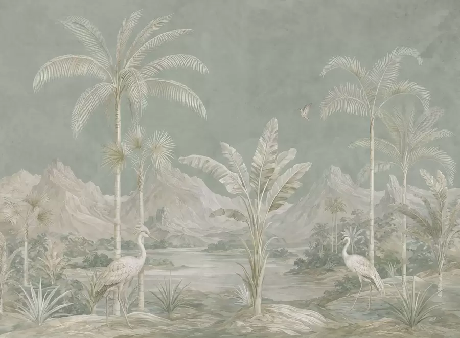 wall murals Tropical landscape in soft green tones w05819