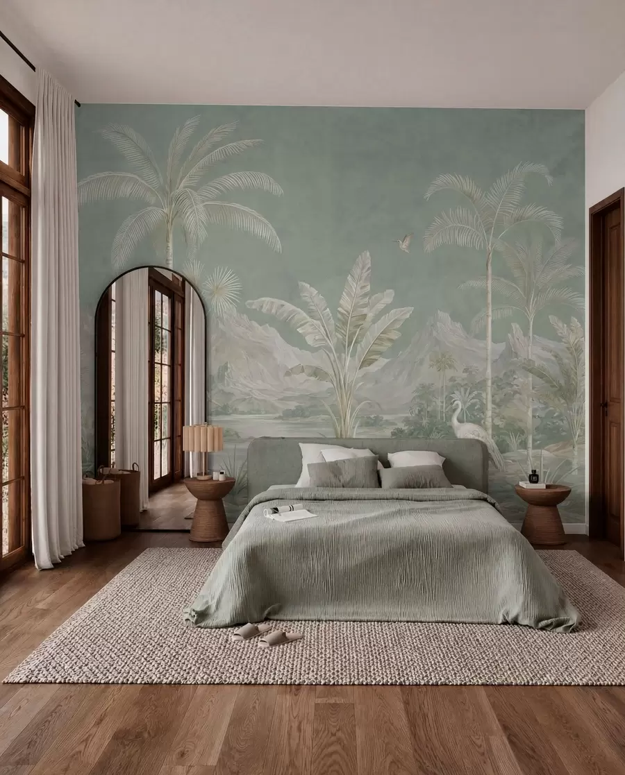 Wall Mural Photo Wallpaper Tropical landscape in soft green tones w05819