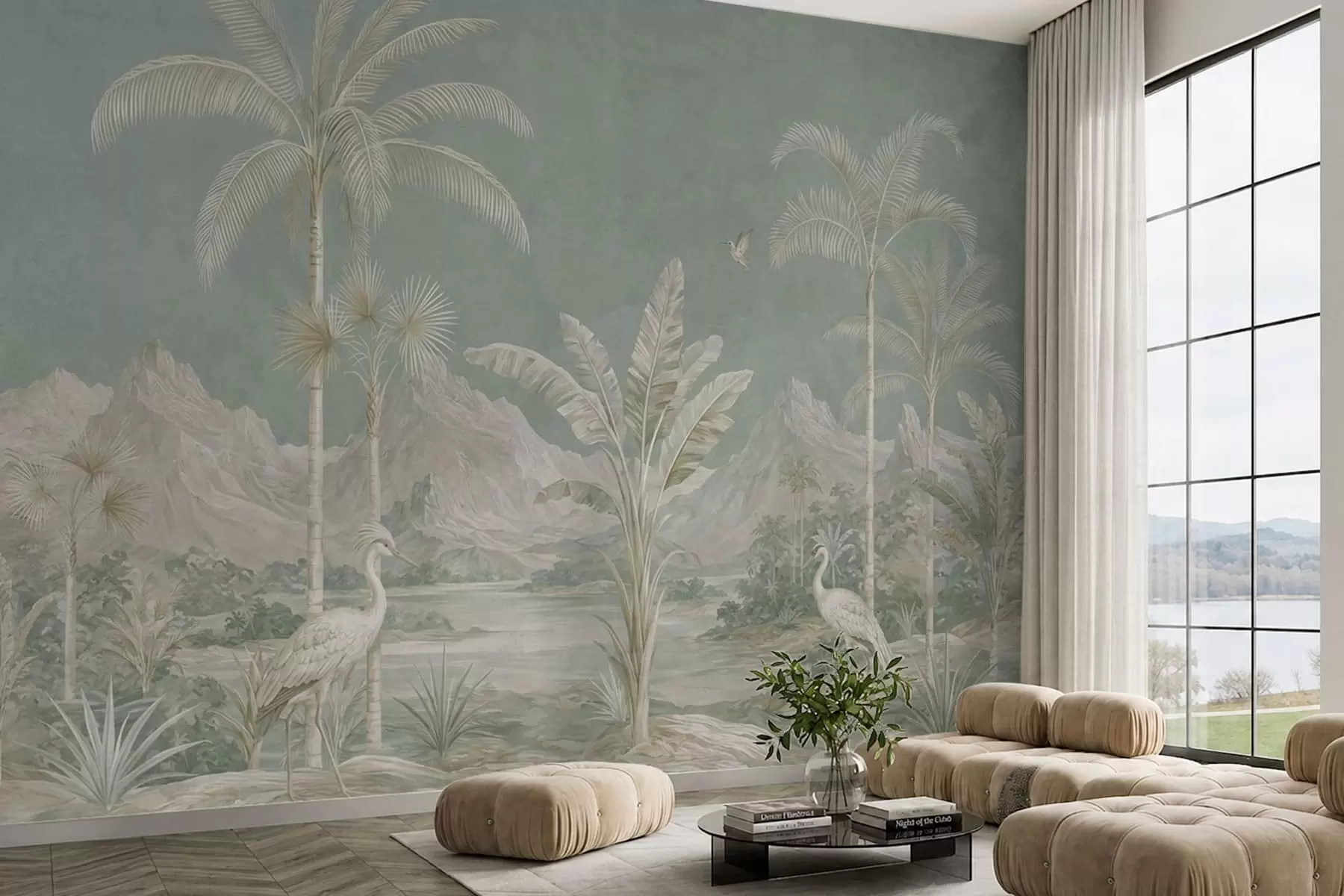 peintures murales Paysage tropical aux douces nuances de vert w05819