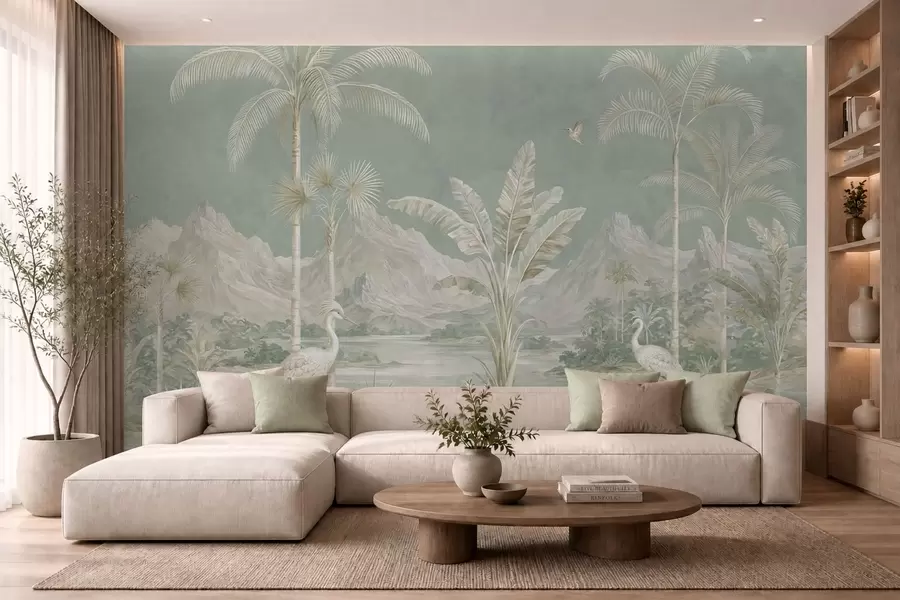 peintures murales Paysage tropical aux douces nuances de vert w05819