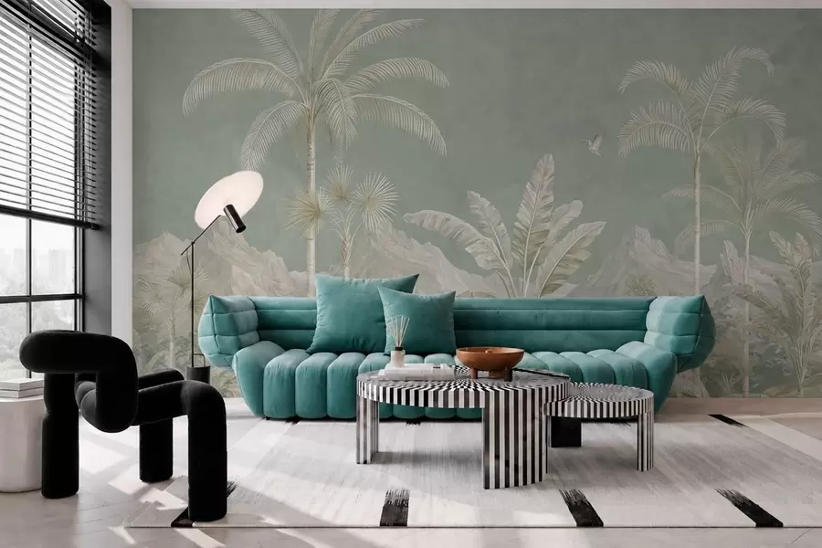 wall murals Tropical landscape in soft green tones w05819