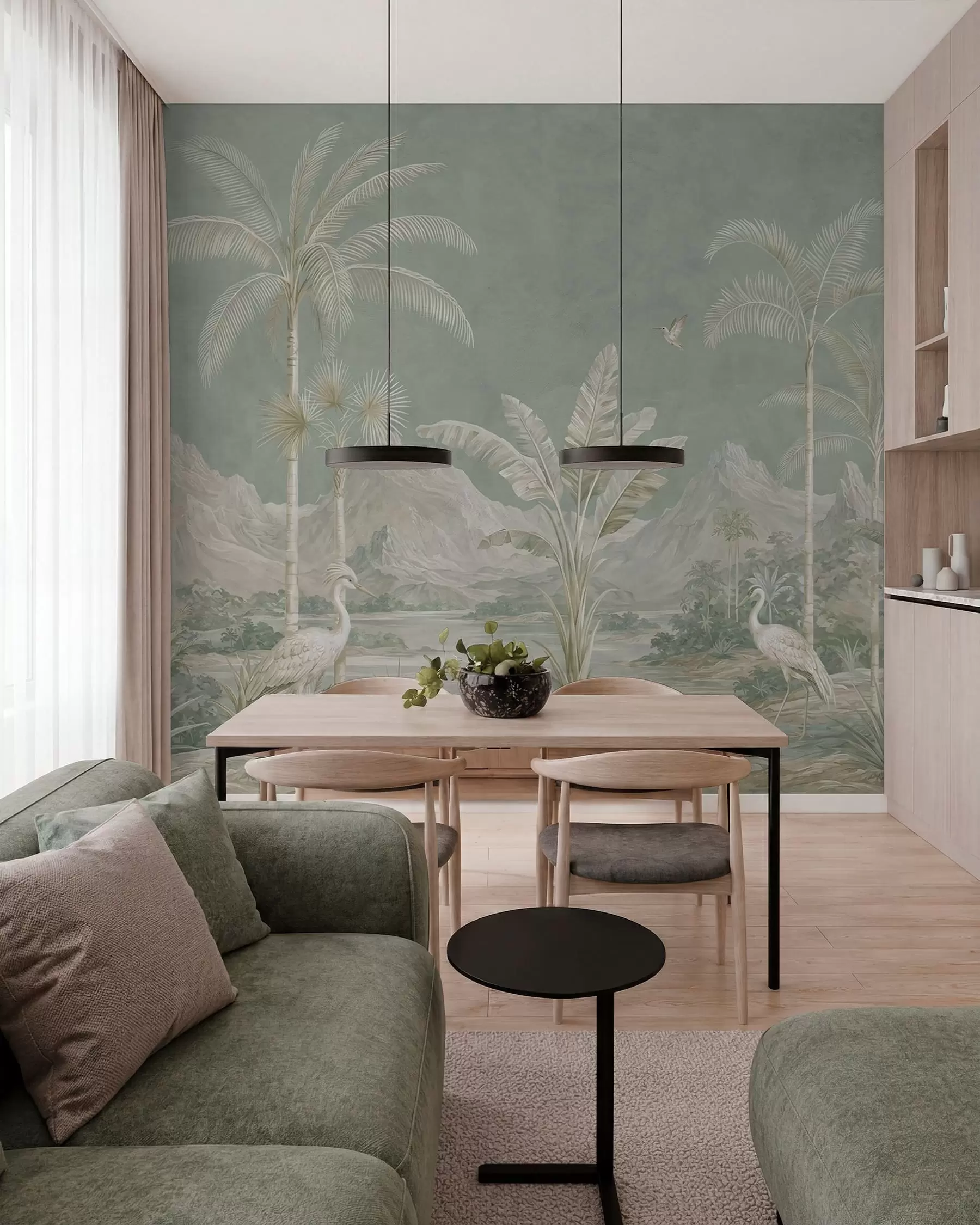 Wall Mural Photo Wallpaper Tropical landscape in soft green tones w05819