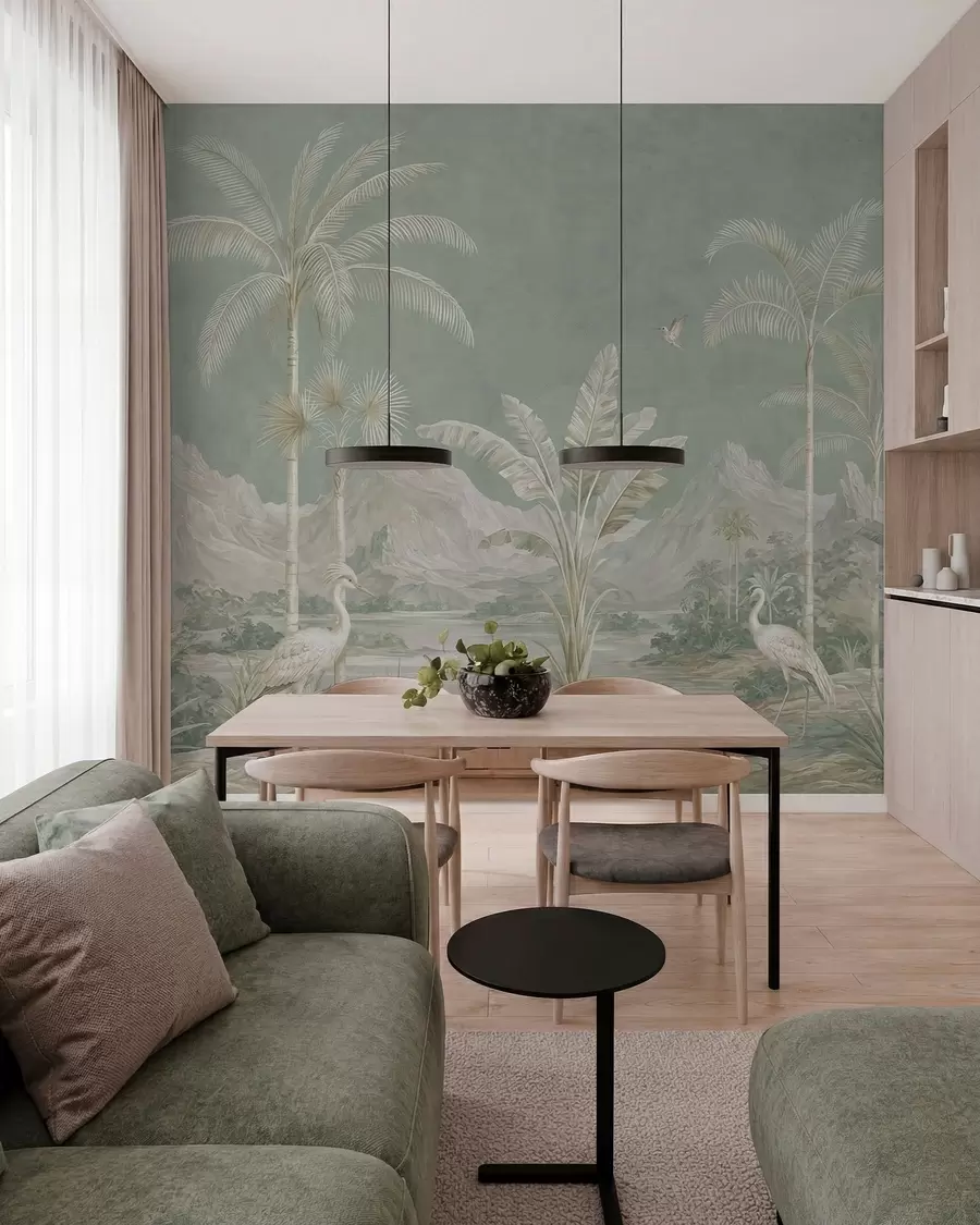 Wall Mural Photo Wallpaper Tropical landscape in soft green tones w05819