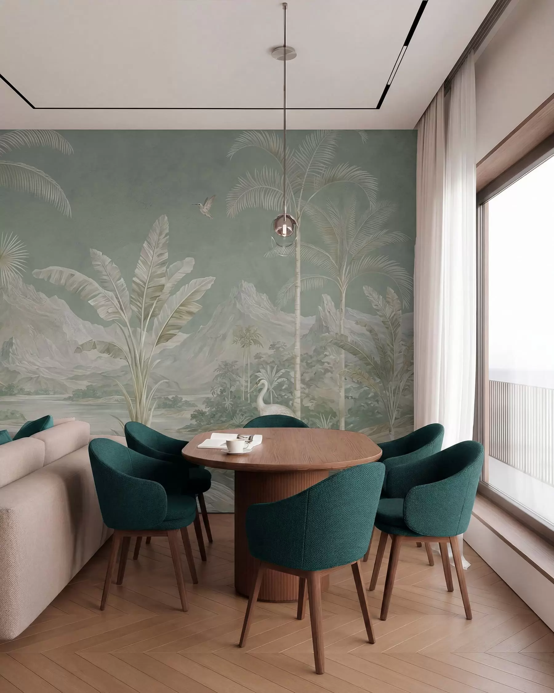 Wall Mural Photo Wallpaper Tropical landscape in soft green tones w05819