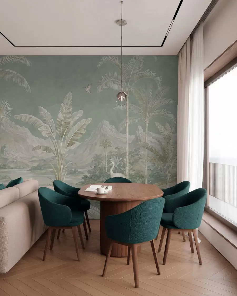 Wall Mural Photo Wallpaper Tropical landscape in soft green tones w05819