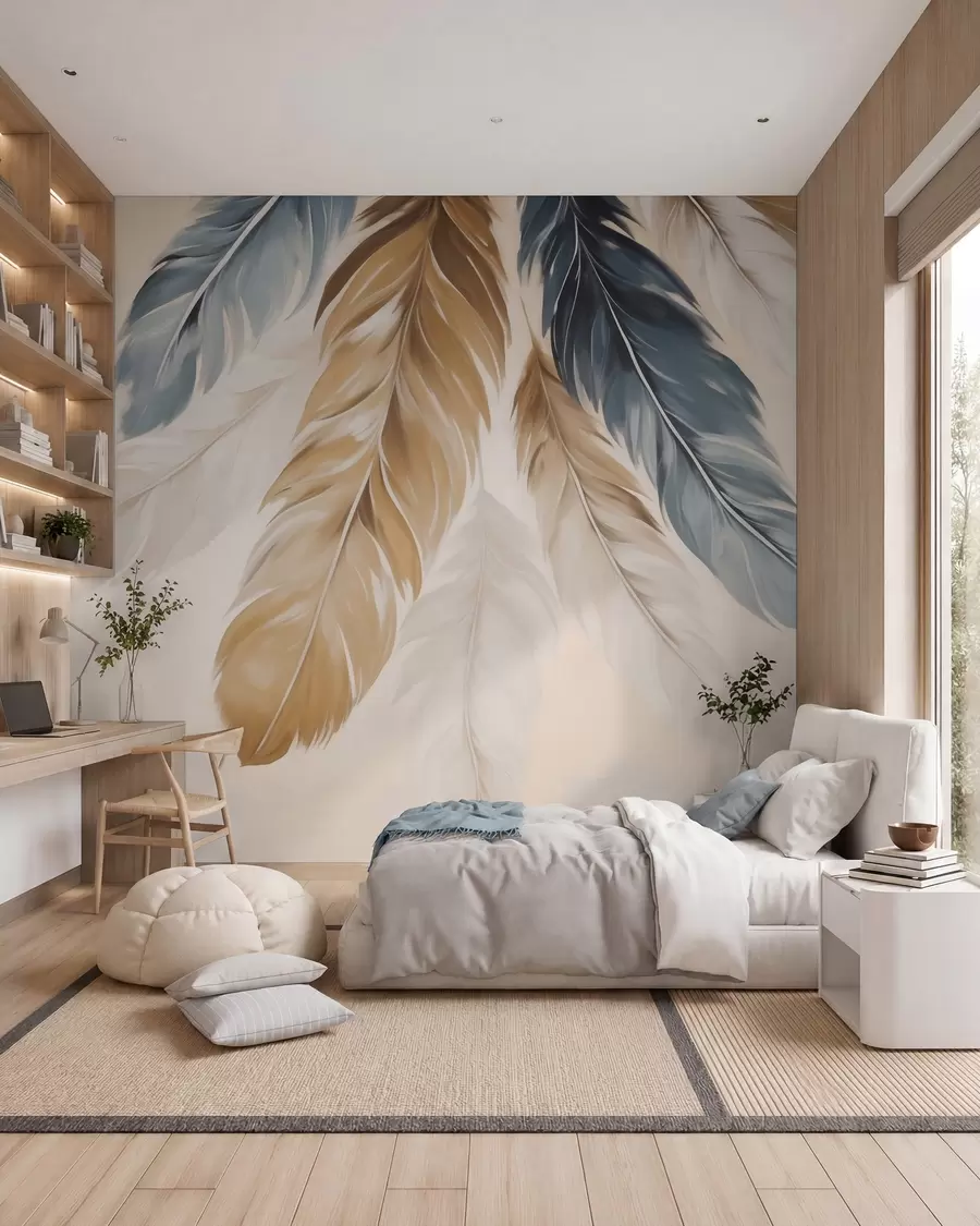 Wall Mural Photo Wallpaper Abstract feathers, imitation of painting w05845