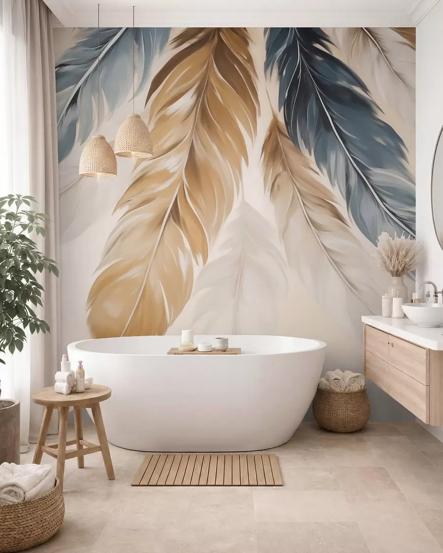 peintures murales Plumes abstraites, imitation de peinture w05845