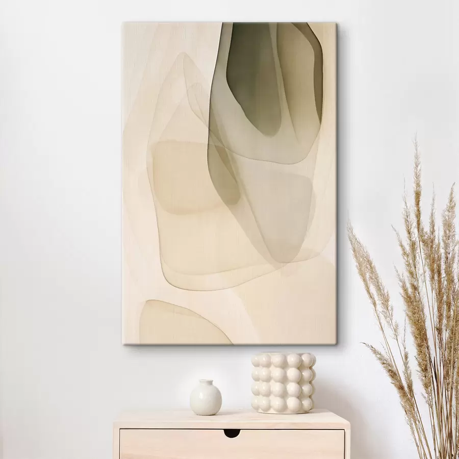 murales Formas abstractas, fluidas y translúcidas en tonos apagados de beige, crema y verde oliva s50204