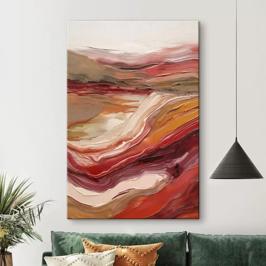 wall murals Abstract landscape with textured layers of red, orange and beige s50216