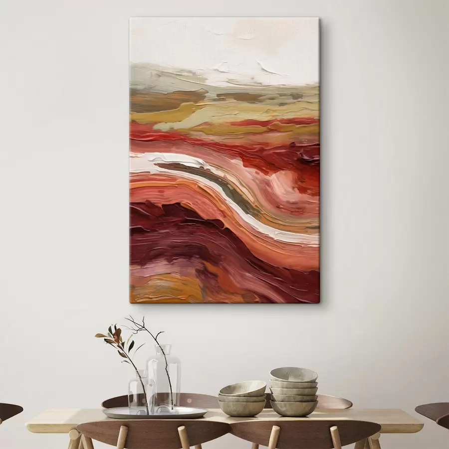 wall murals Abstract landscape with textured layers of red, orange and beige s50217