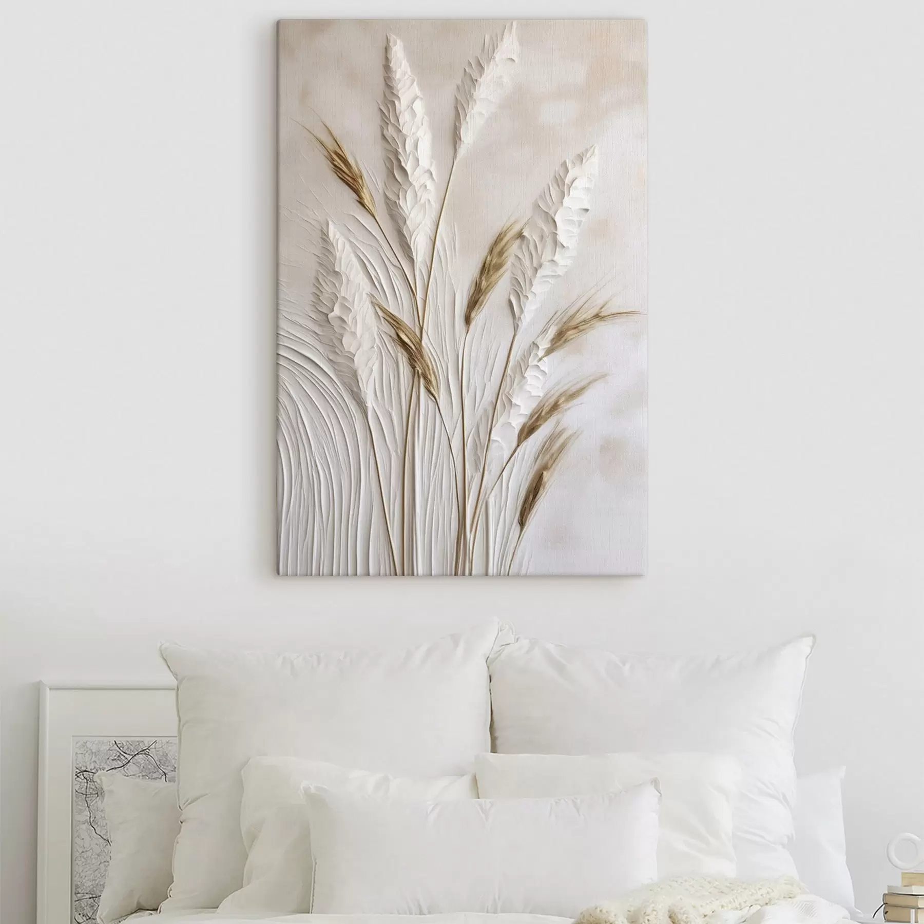 wall murals Dried wheat stalks against a light beige background, natural textures s50218