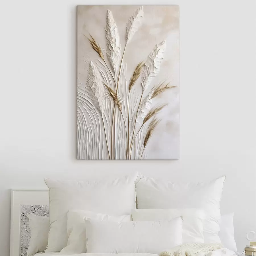 wall murals Dried wheat stalks against a light beige background, natural textures s50218