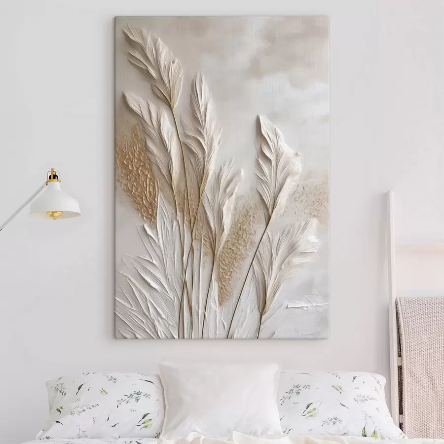 wall murals Dried wheat stalks against a light beige background, natural textures s50219