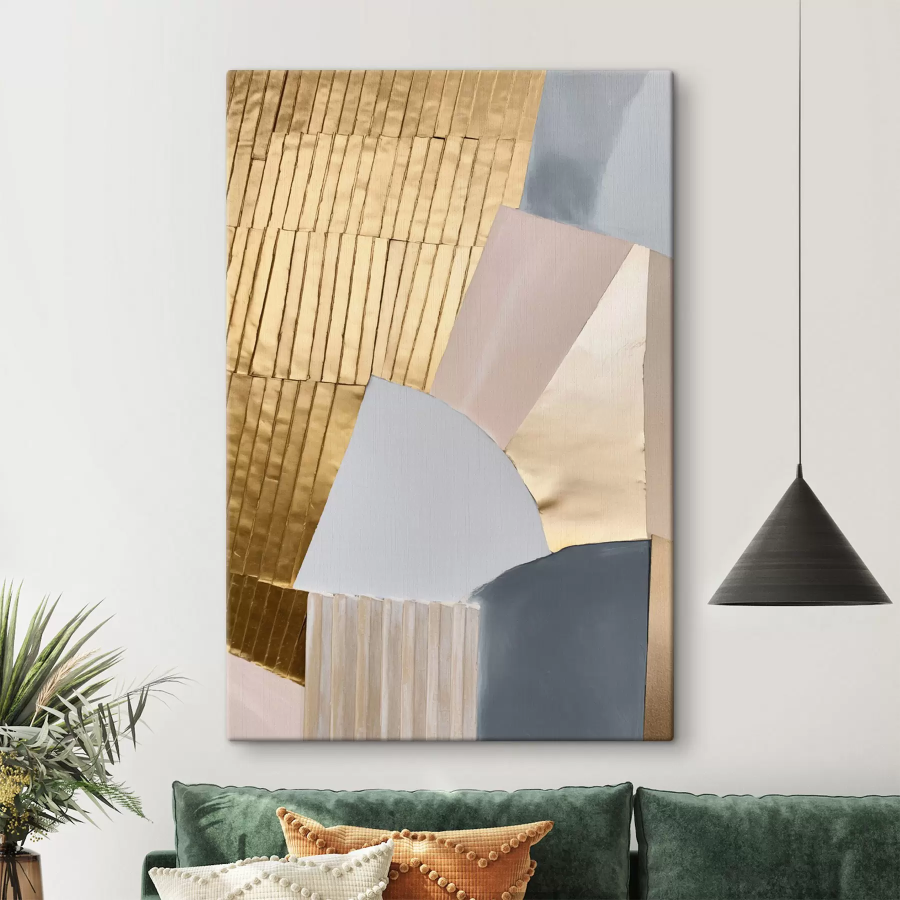 wall murals Abstract geometric shapes with yellow texture, pale pink, and gray colors s50220