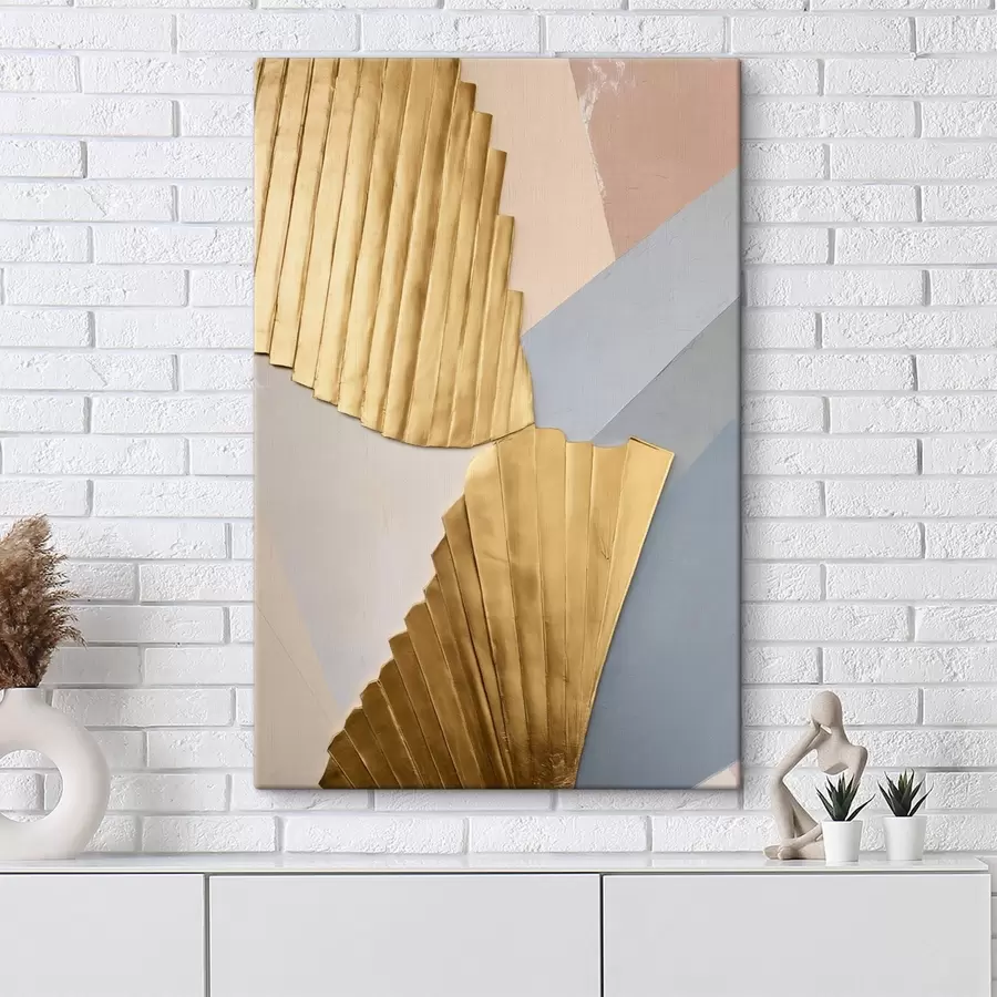 wall murals Abstract geometric shapes with yellow texture, pale pink, and gray colors s50221