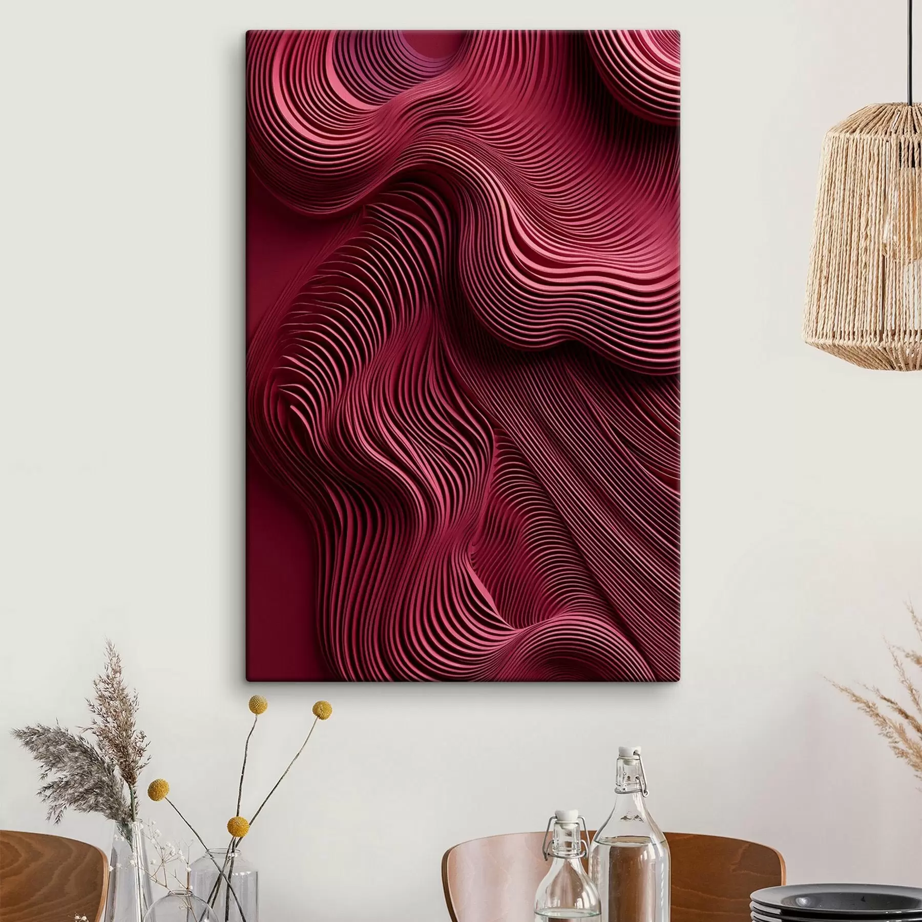 wall murals Dark red, wavy layered abstract smooth textures, modern art s50223