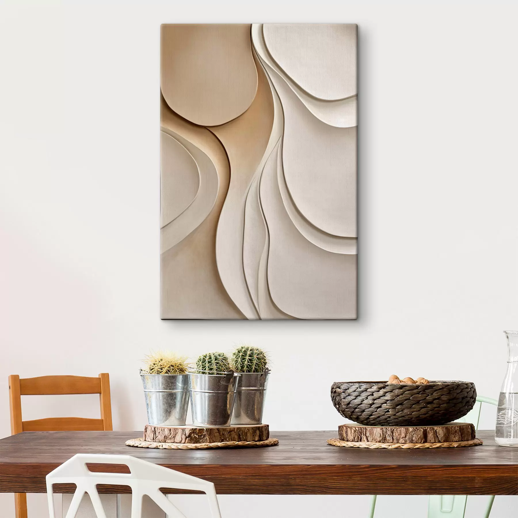 wall murals Abstract, flowing, organic shapes in neutral tones of beige and cream, textured art s50224