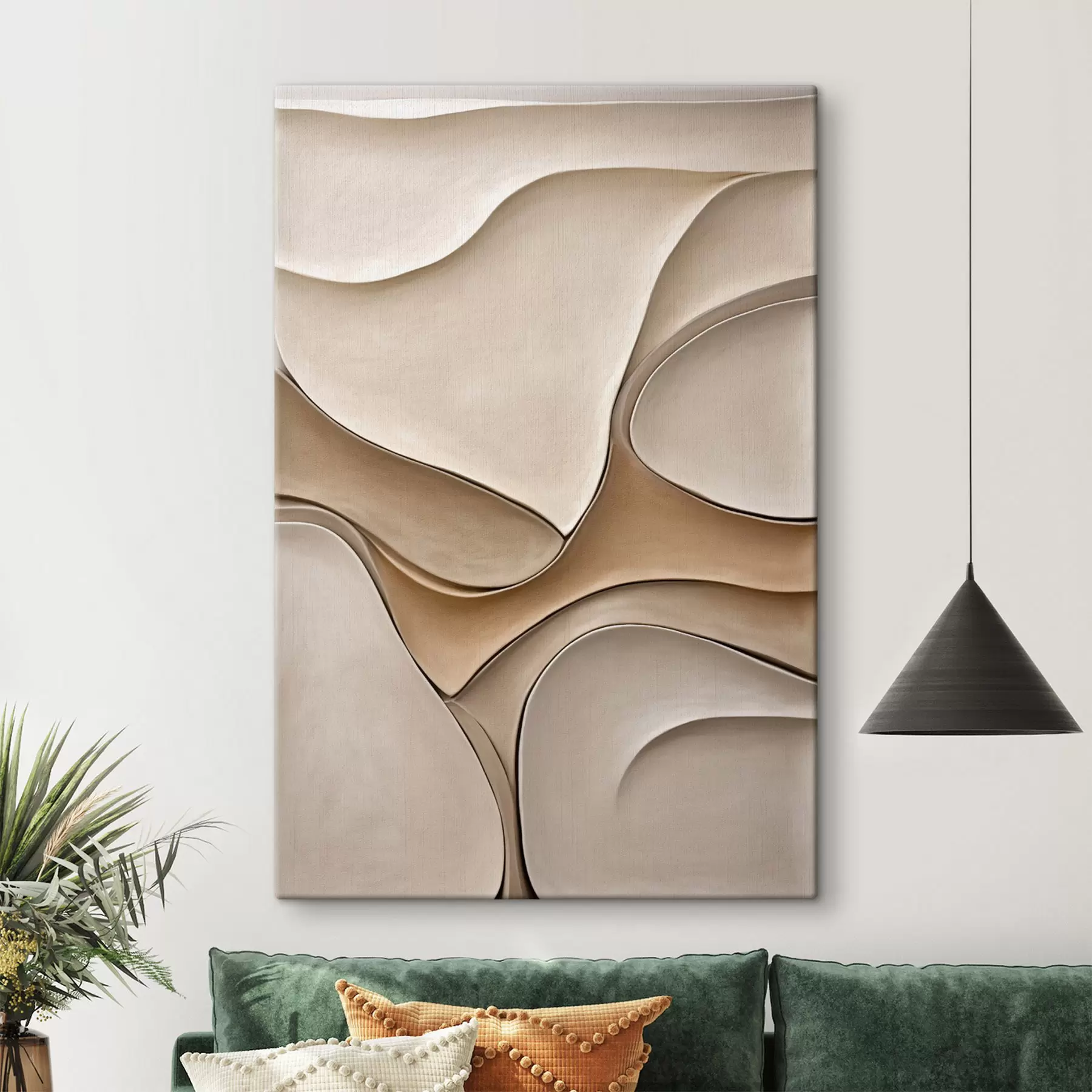 murales Formas abstractas, fluidas y orgánicas en tonos neutros de beige y crema; arte con textura s50225