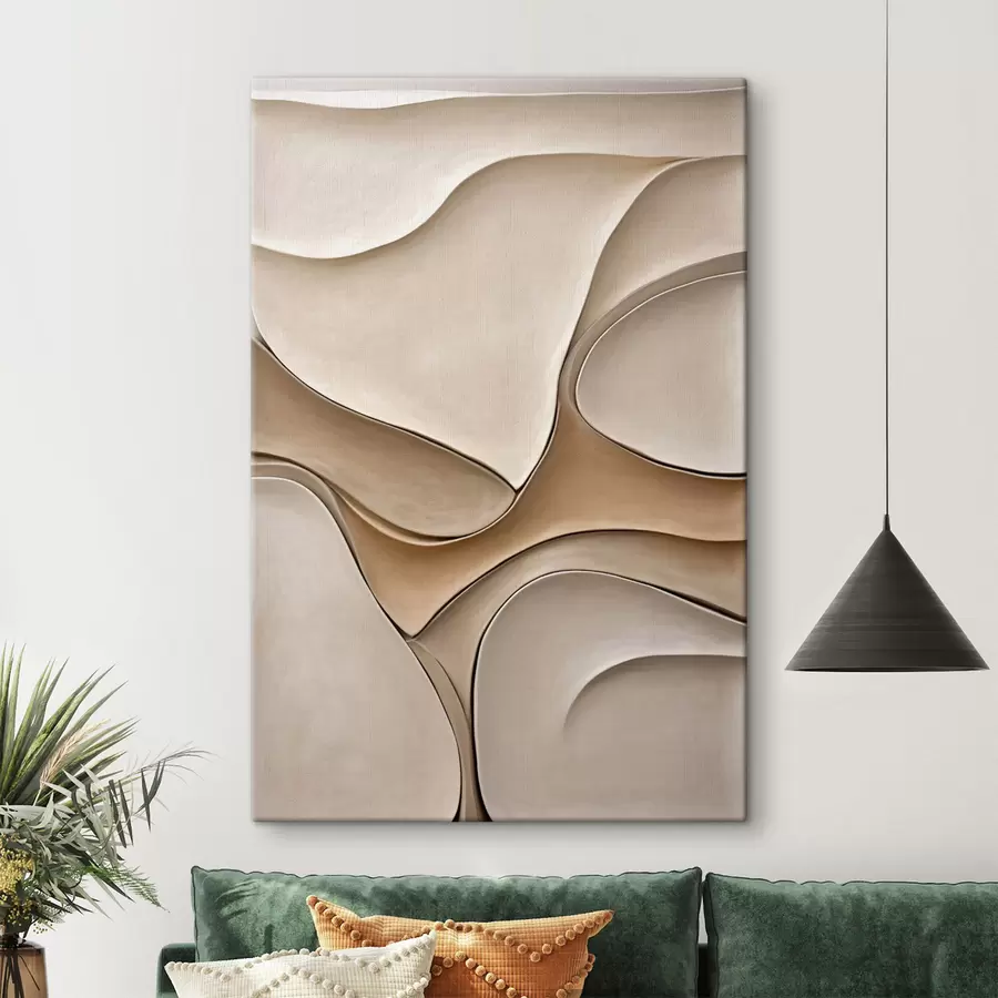 murales Formas abstractas, fluidas y orgánicas en tonos neutros de beige y crema; arte con textura s50225
