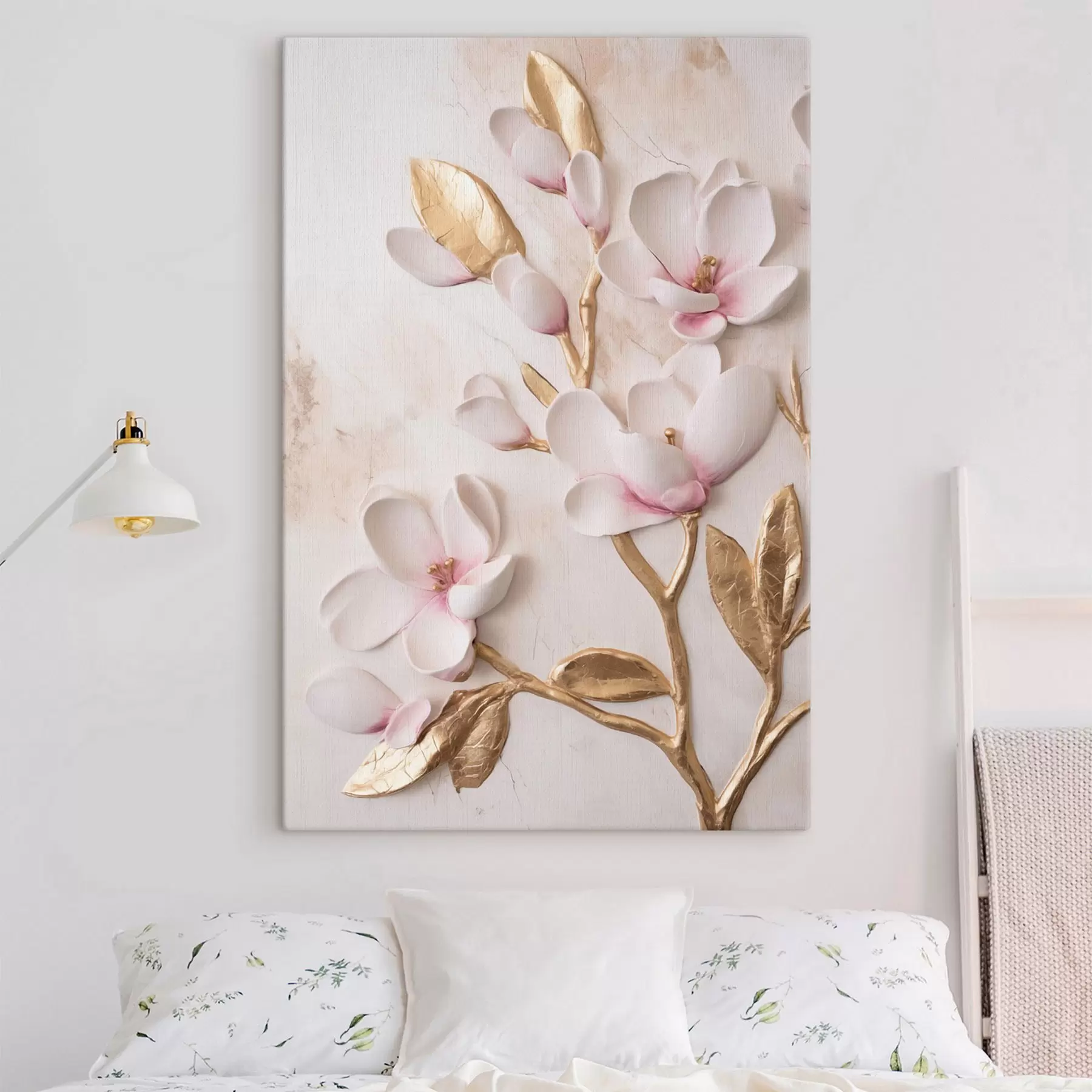 murales Flores de magnolia de un delicado tono rosa, con textura y detalles en amarillo s50230