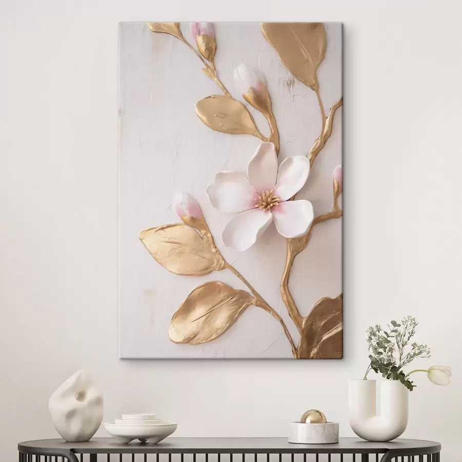 wall murals Textured delicate pink magnolia flowers with yellow accents s50231