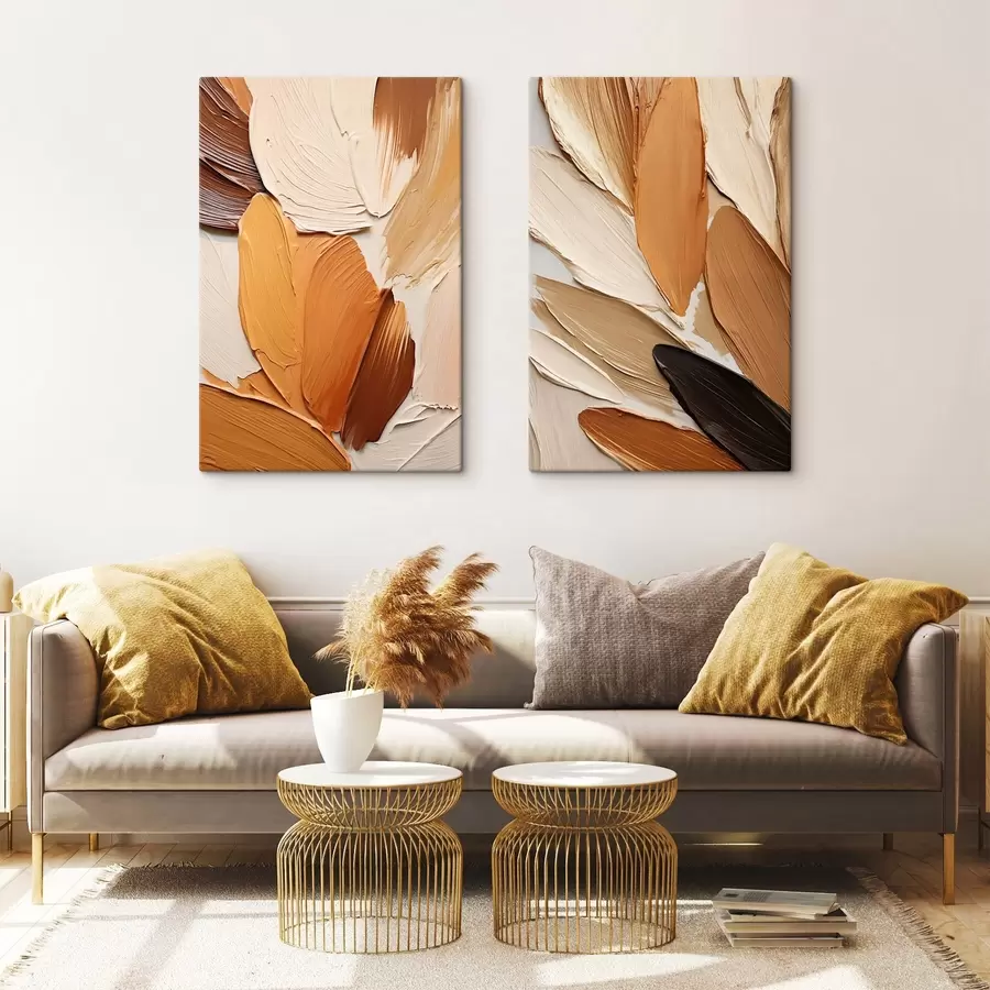 wall murals Textured brushstrokes in shades of orange and brown m30840