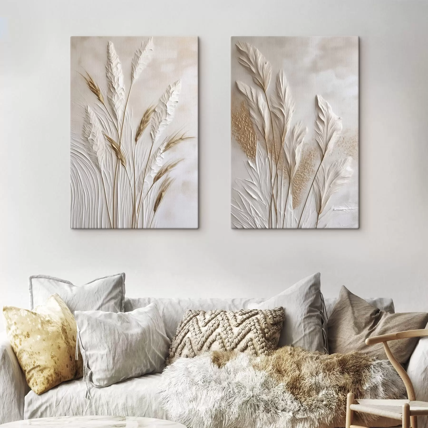 wall murals Dried wheat stalks against a light beige background, natural textures m30842