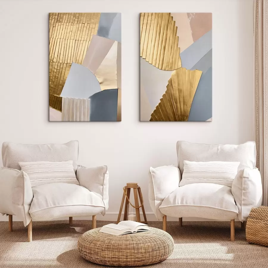 wall murals Abstract geometric shapes with yellow texture, pale pink, and gray colors m30843
