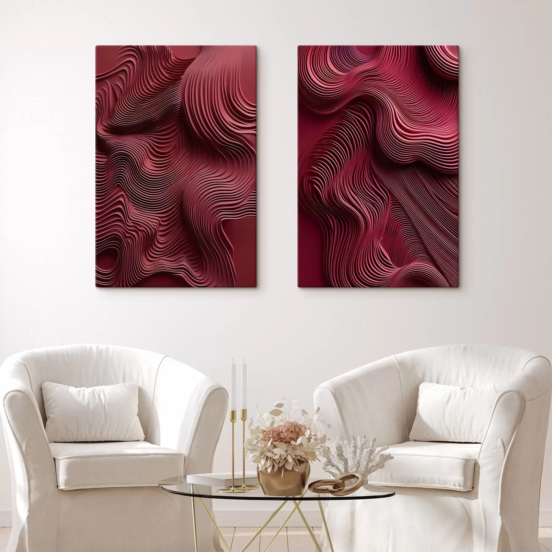wall murals Dark red, wavy layered abstract smooth textures, modern art m30844