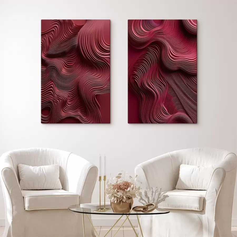 wall murals Dark red, wavy layered abstract smooth textures, modern art m30844