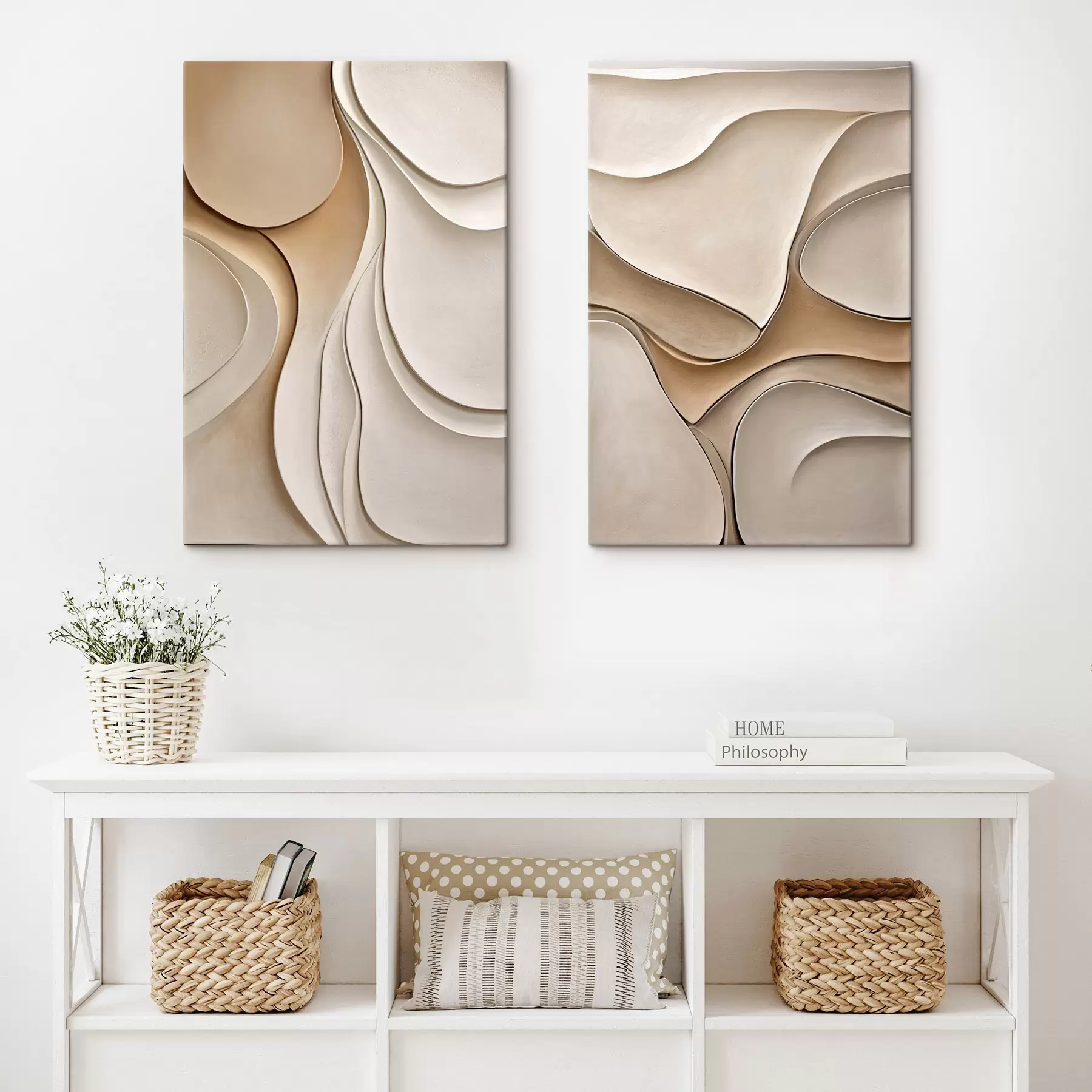 wall murals Abstract, flowing, organic shapes in neutral tones of beige and cream, textured art m30845