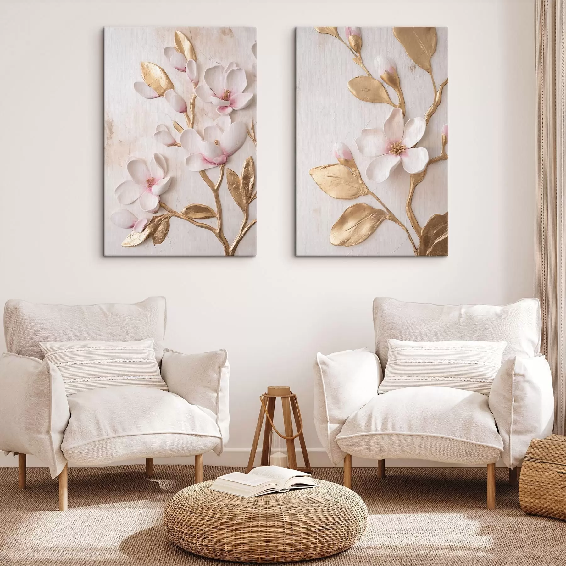 wall murals Textured delicate pink magnolia flowers with yellow accents m30848
