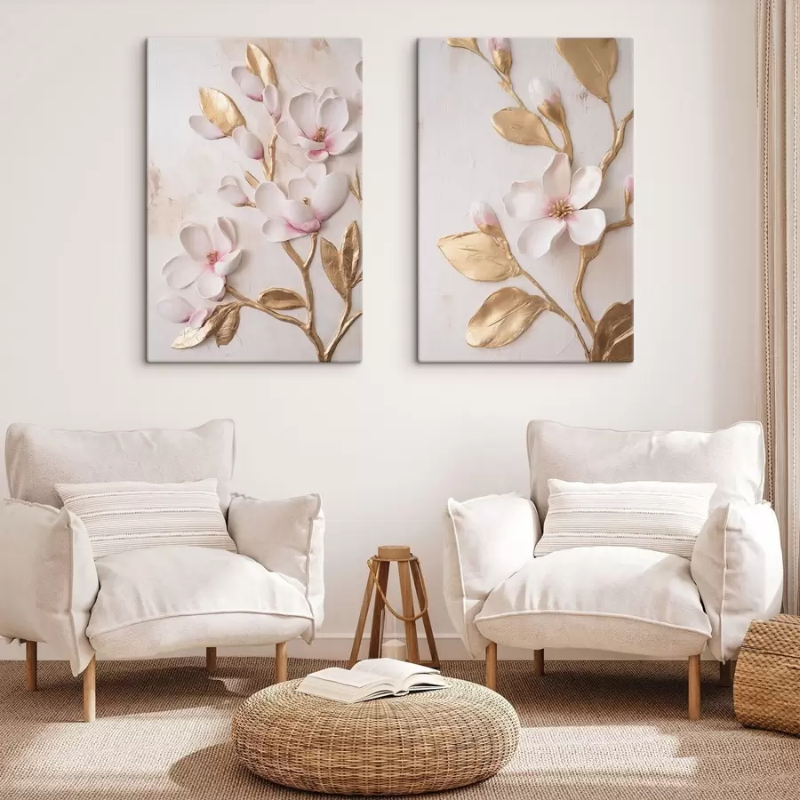 wall murals Textured delicate pink magnolia flowers with yellow accents m30848