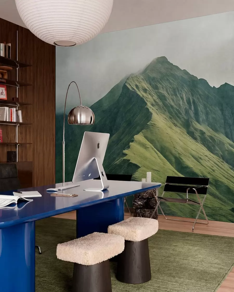 Wall Mural Photo Wallpaper Mountain malachite with green slopes and a peak wrapped in soft mist w05820