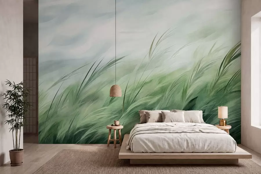 peintures murales Vert sauge, avec de délicates herbes qui se balancent doucement sous une brise légère w05853