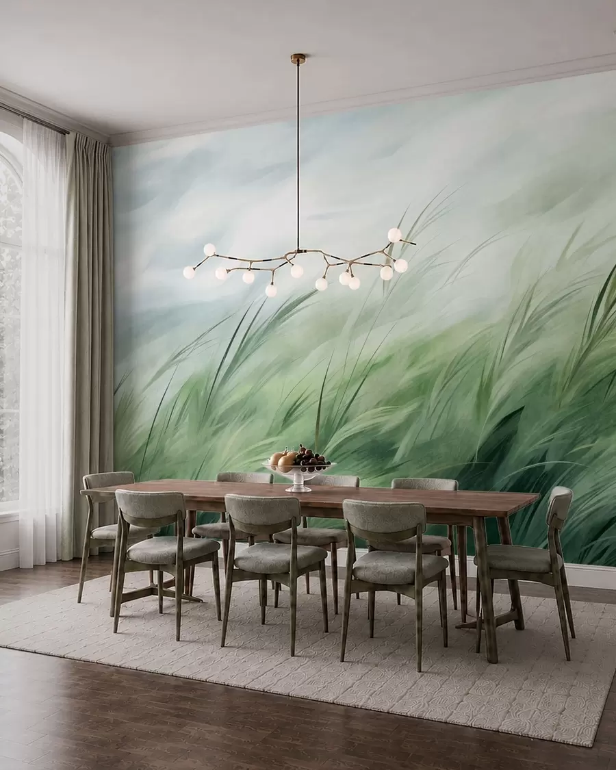 peintures murales Vert sauge, avec de délicates herbes qui se balancent doucement sous une brise légère w05853