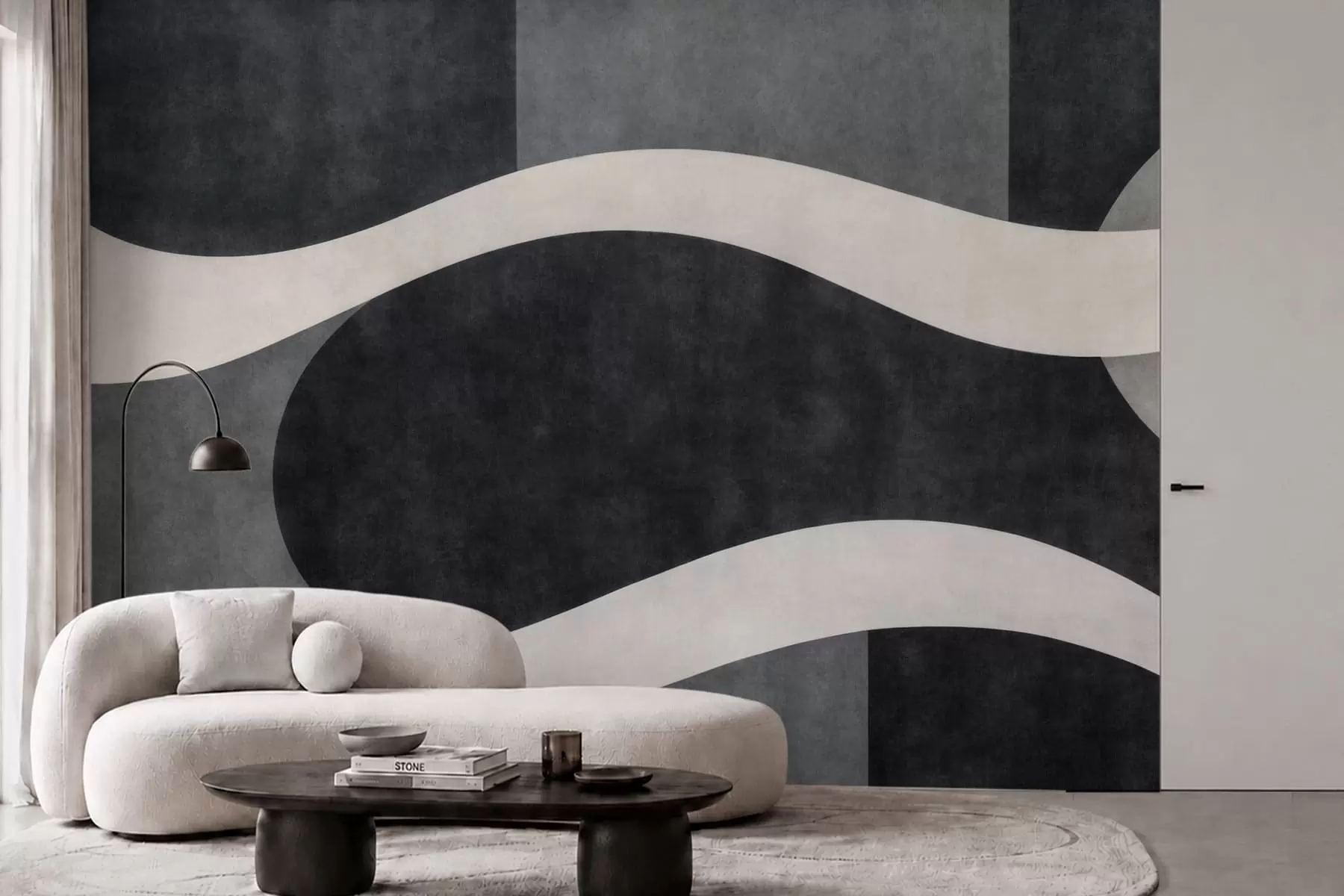 Wall Mural Photo Wallpaper Graphite with flowing pale waves over deep charcoal gray forms w05854