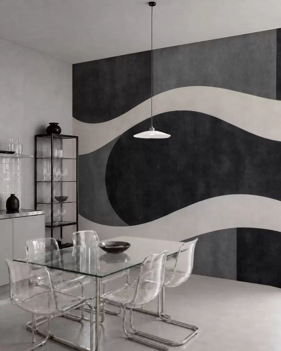 peintures murales Du graphite où des vagues claires et fluides se dessinent sur des formes d'un gris anthracite profond w05854