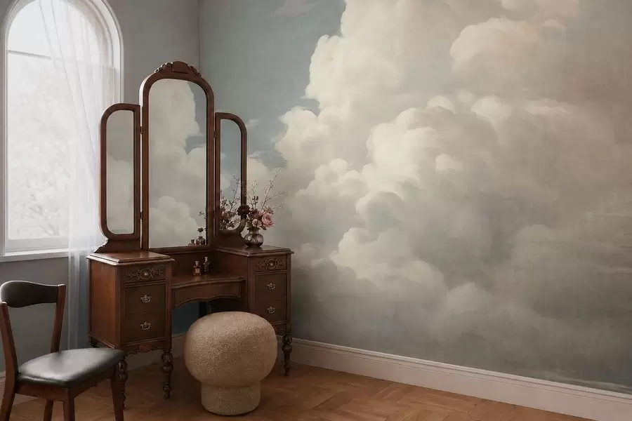 wall murals Pearl mist with soft creamy clouds drifting across a tranquil sky w05855