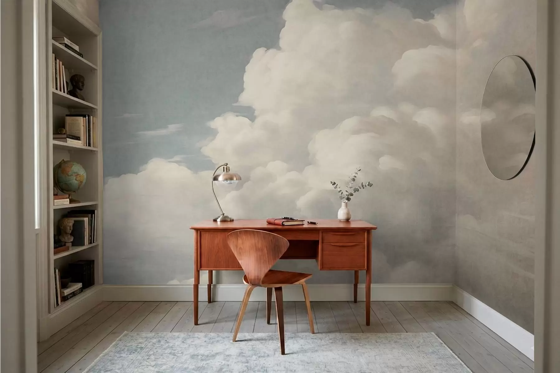 peintures murales Une brume nacrée, parsemée de nuages doux et crémeux qui dérivent dans un ciel serein w05855
