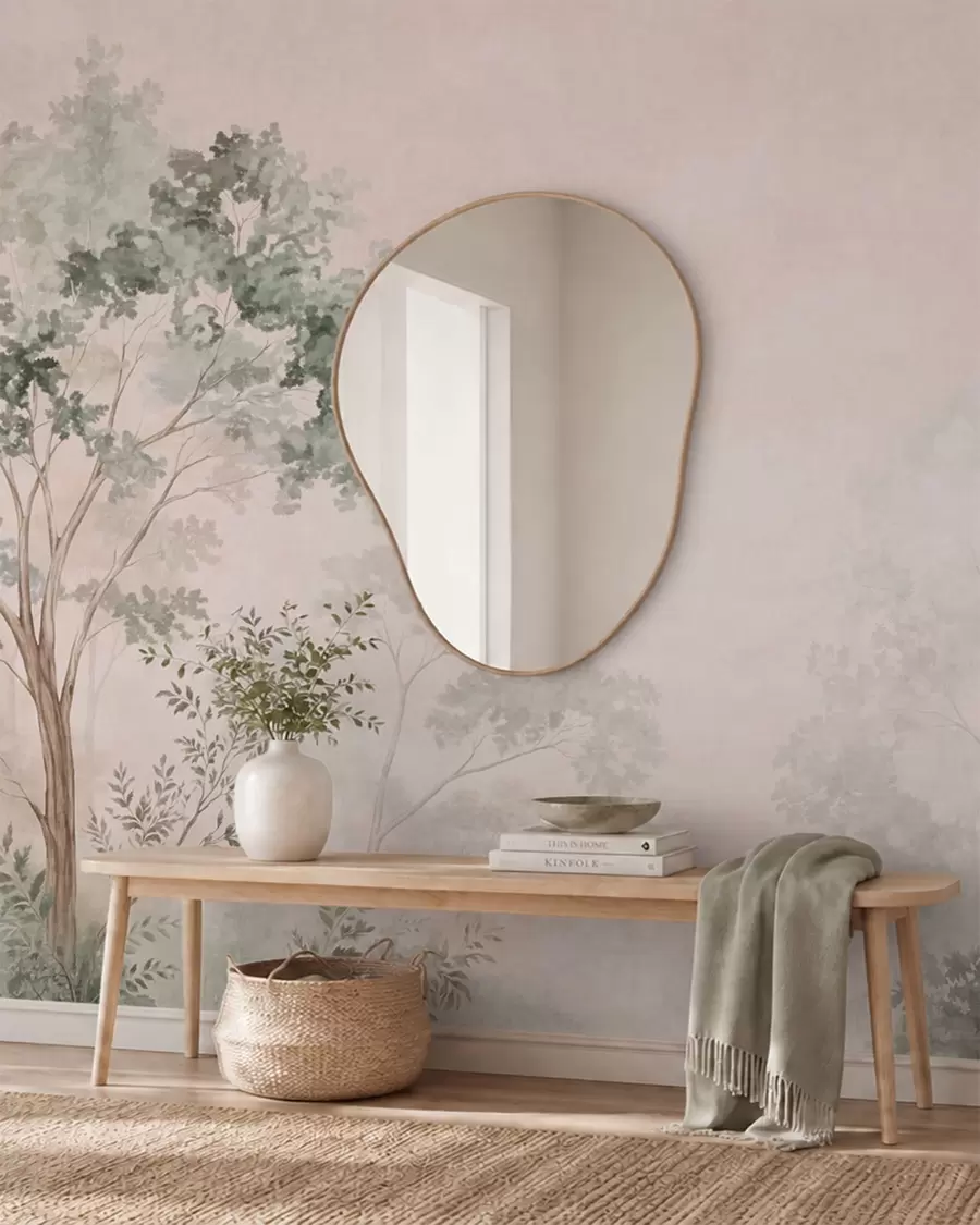 wall murals Forest trees and shrubs in misty pastel tones w05856
