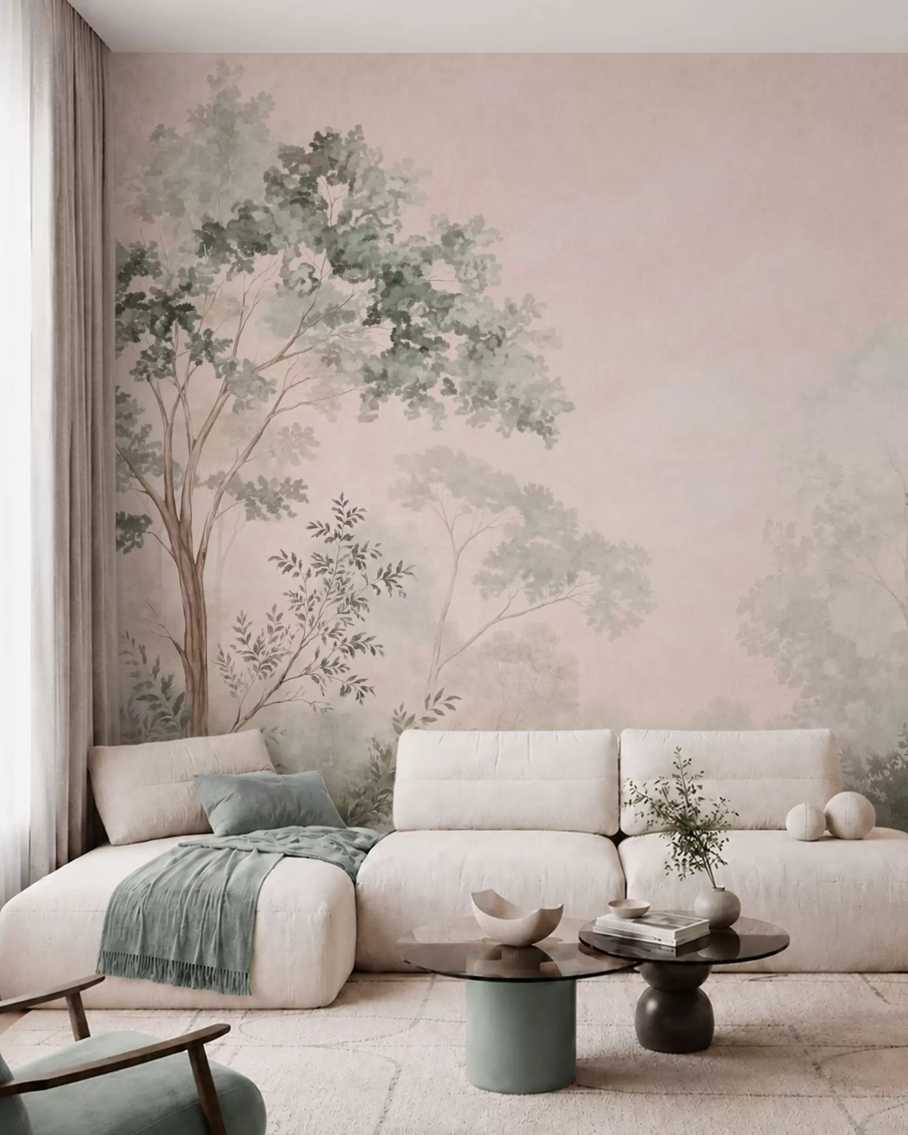peintures murales Bosquet rose poudré w05856